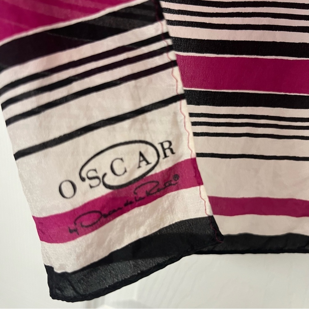 Oscar de la Renta vintage Silk Satin Floral Poppy Fuchsia Pink Scarf Wrap oblong - Picture 2 of 8